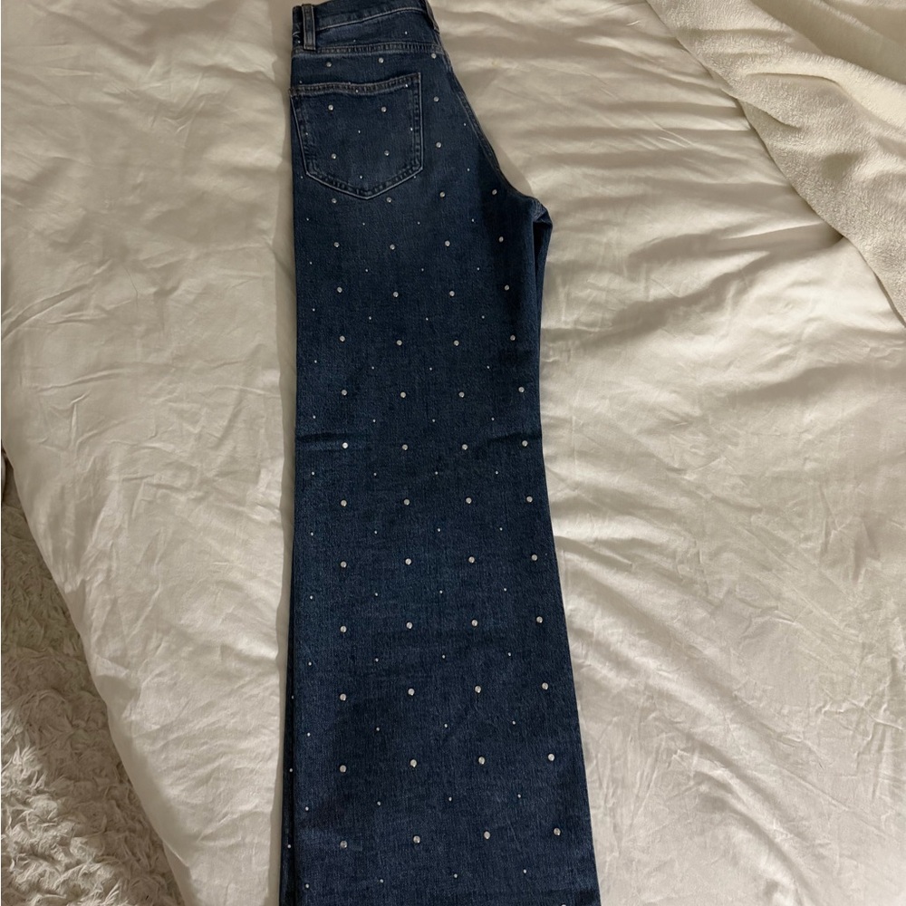 Maje Dark Blue Wide Leg Jeans with Studs